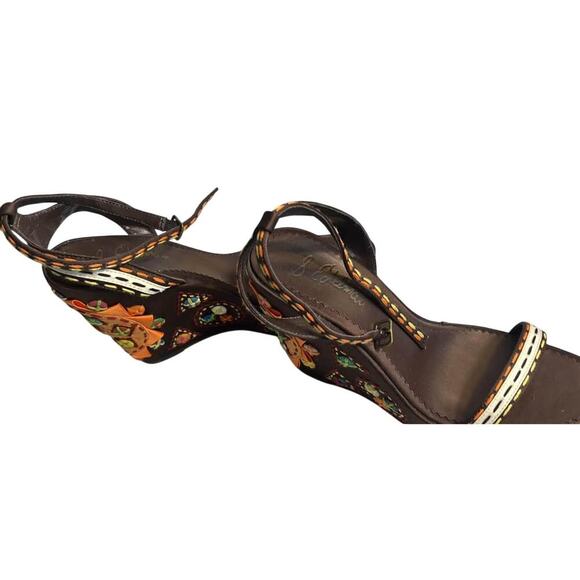 Sam Edelman Boho Embroidered Platform Wedge Sandals Ankle Strap Espadrille 7.5 - Picture 9 of 13